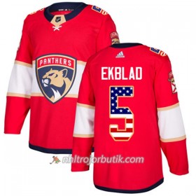 Män Ishockey Florida Panthers Tröja Aaron Ekblad 5 Adidas 2017-2018 Röd USA Flag Fashion Authentic